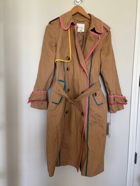 Anthropologie Avec Les Filles Colorful Trim Belted Trench Coat Sz S NWT